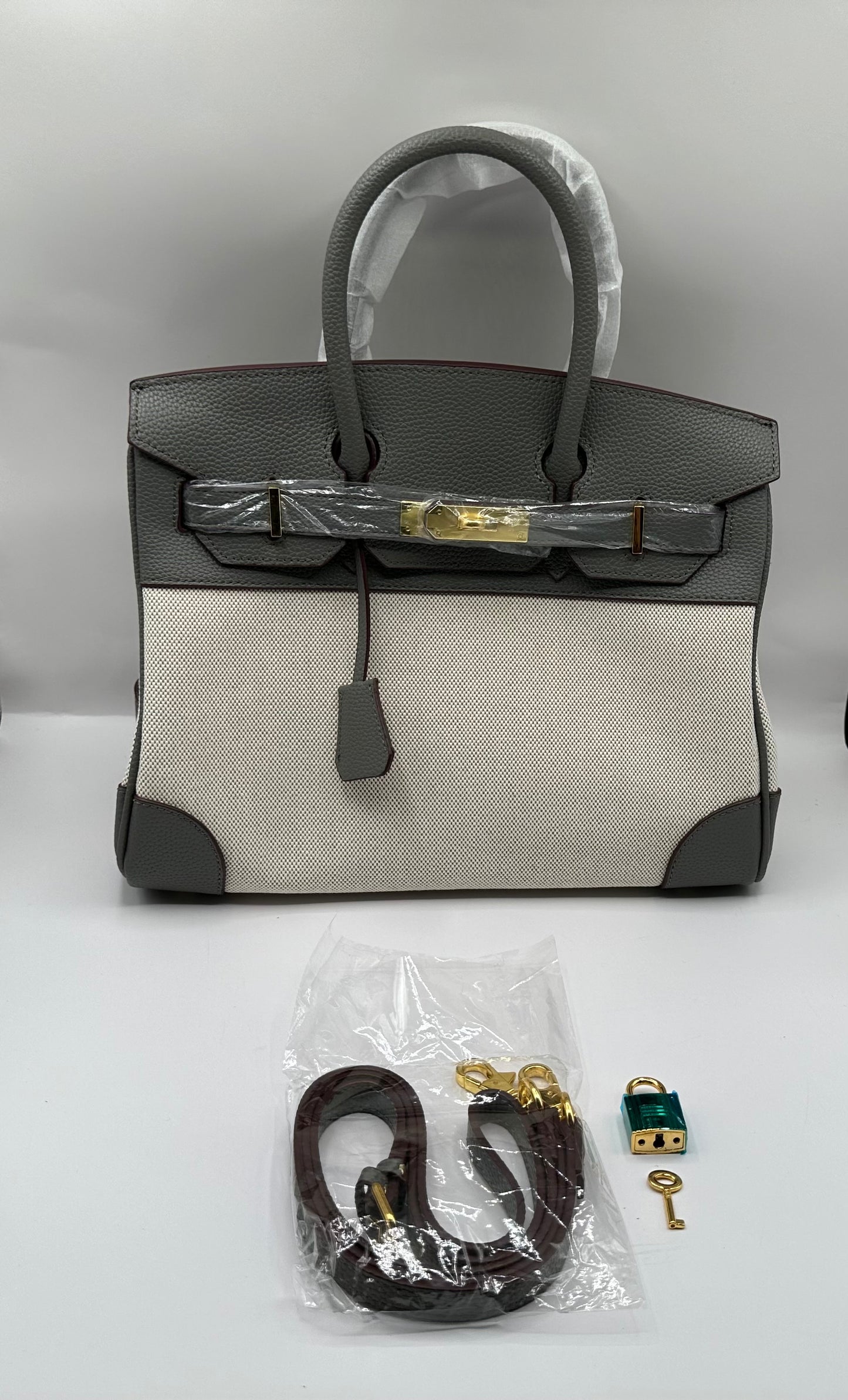 Deluxe Full grain cowhide leather with canvas Satchel handbag