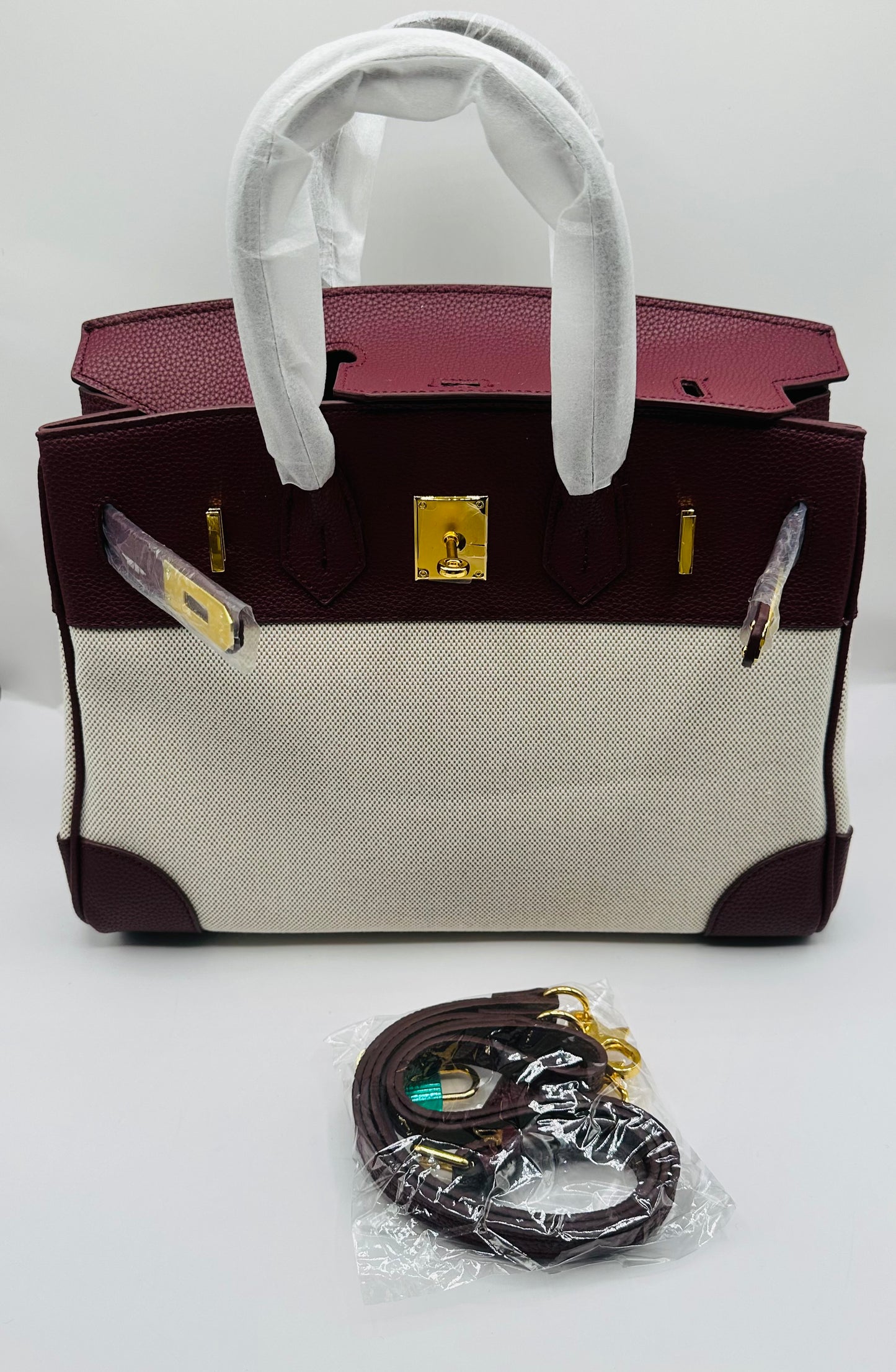 Deluxe Full grain cowhide leather with canvas Satchel handbag